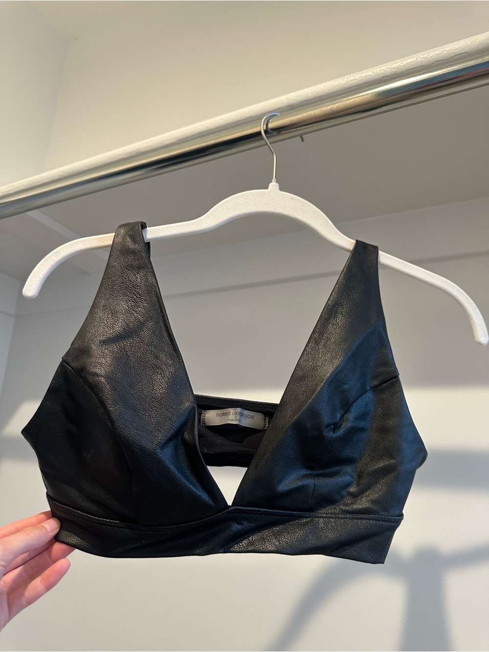 naked wardrobe Black Faux Leather Crop Bralette - SMALL